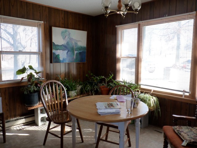 The dining are. A larger table when all is said and done will make room for company at dinner.